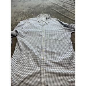 LL‎ Bean Mens Beige Blue Plaid Check Button Up Long Sleeve Shirt XL Tall Dress